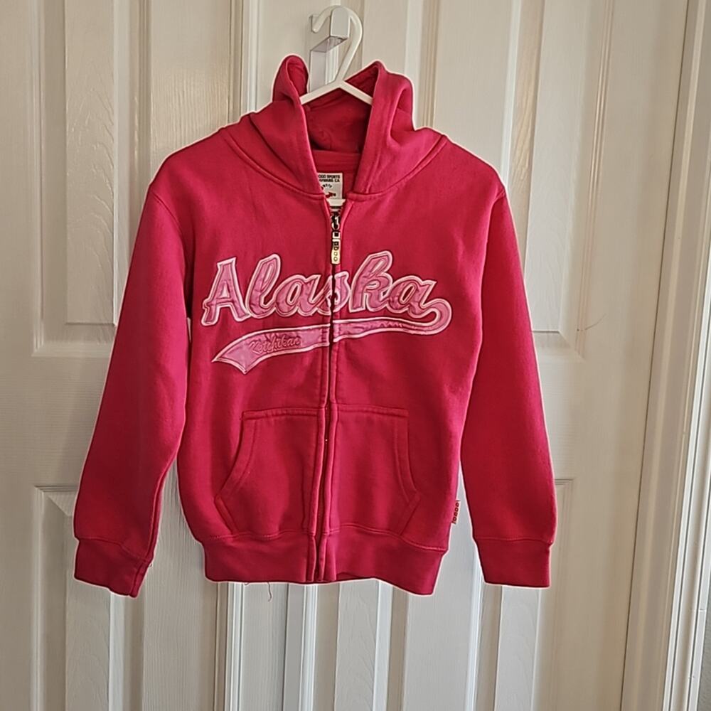 Alaska Ketchikan Pink Hoodie Zippered Heavyweight Sweatshirt Youth Size Small